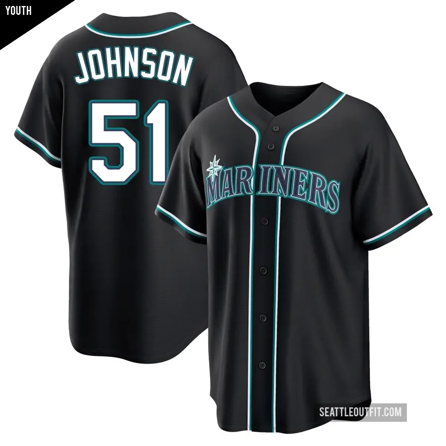 Youth Seattle Mariners ＃51 Randy Johnson Replica Black Fashion Out Jersey