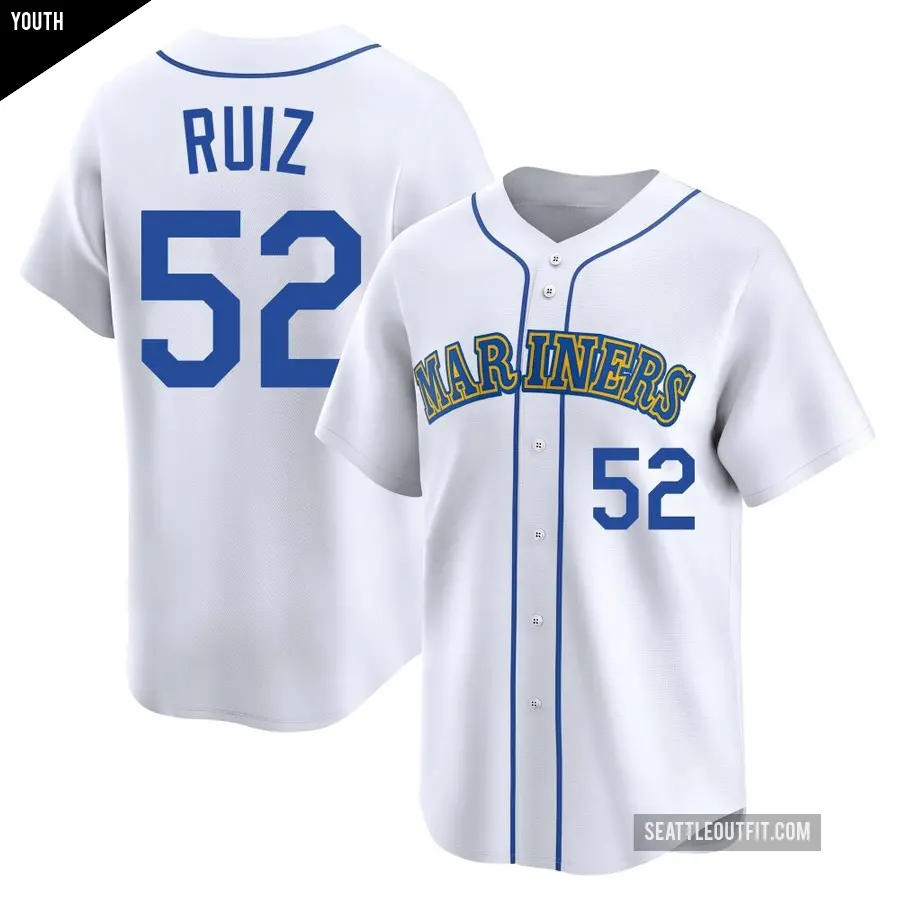 Youth Seattle Mariners ＃52 Carlos Ruiz Limited White Throwback Cooperstown Collection Jersey