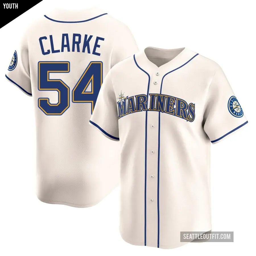 Youth Seattle Mariners ＃54 Chris Clarke Limited Cream Alternate Jersey