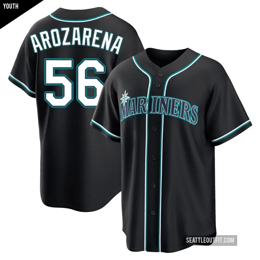 Youth Seattle Mariners ＃56 Randy Arozarena Replica Black Fashion Out Jersey