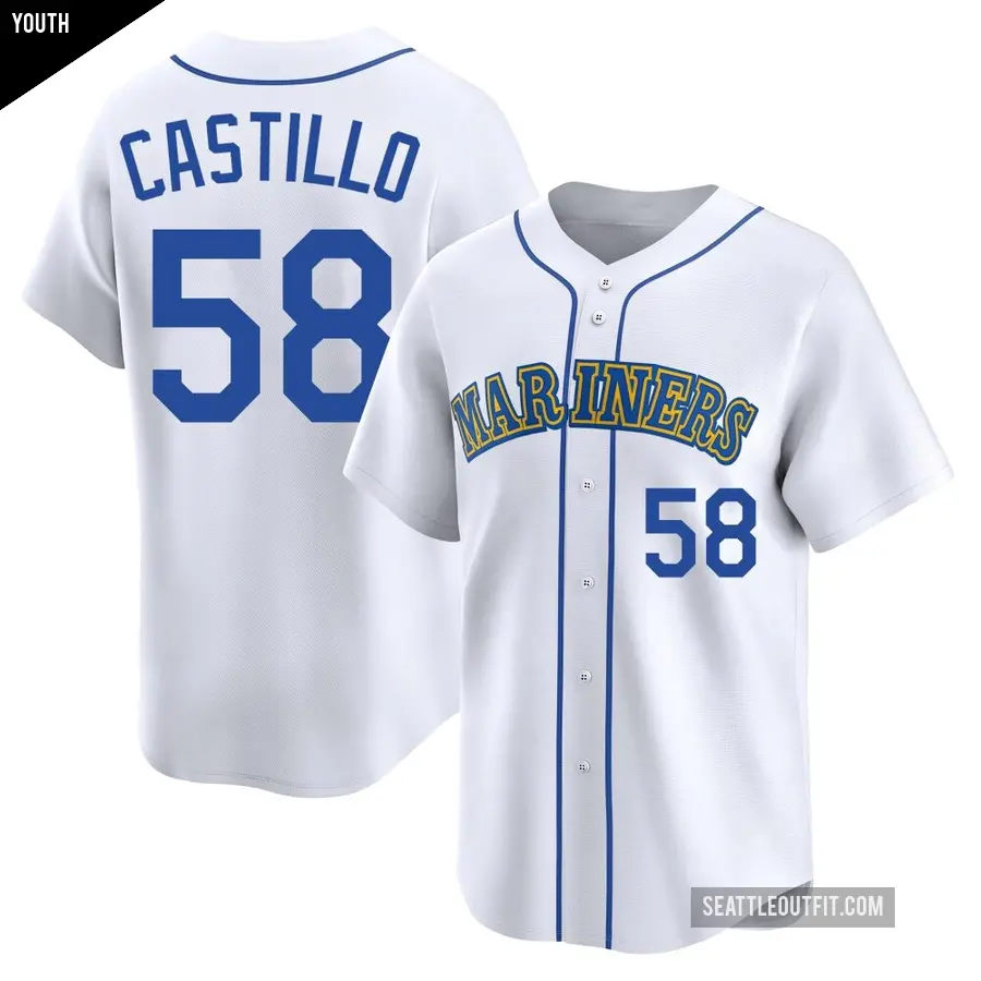 Youth Seattle Mariners ＃58 Luis Castillo Limited White Throwback Cooperstown Collection Jersey