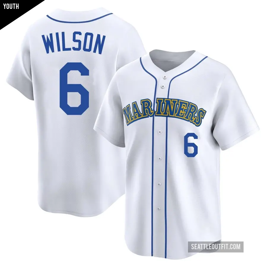 Youth Seattle Mariners ＃6 Dan Wilson Limited White Throwback Cooperstown Collection Jersey