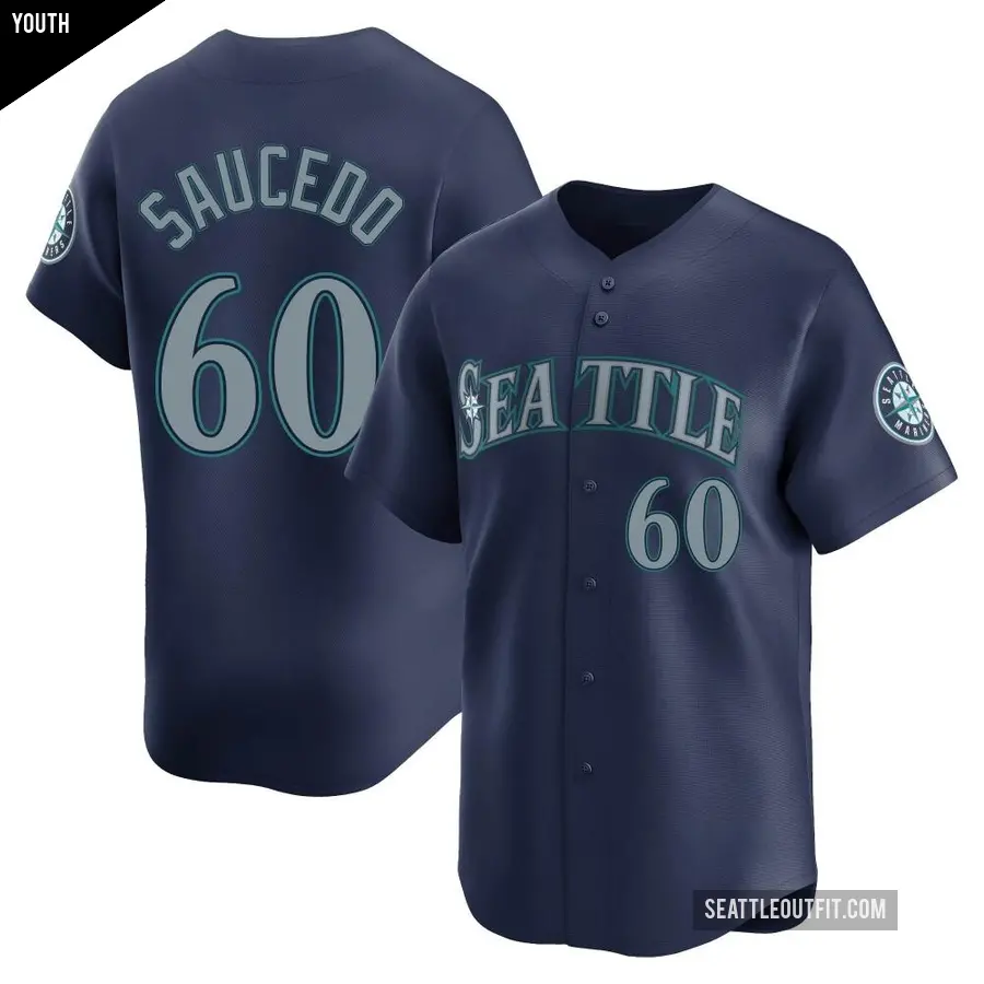 Youth Seattle Mariners ＃60 Tayler Saucedo Limited Navy Road Jersey