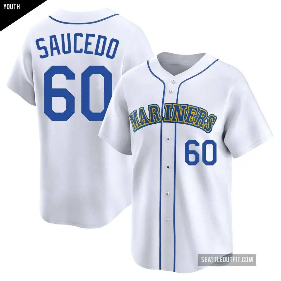 Youth Seattle Mariners ＃60 Tayler Saucedo Limited White Throwback Cooperstown Collection Jersey