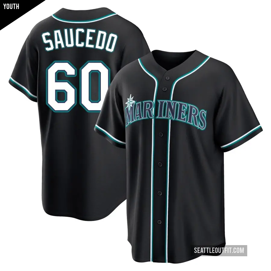 Youth Seattle Mariners ＃60 Tayler Saucedo Replica Black Fashion Out Jersey