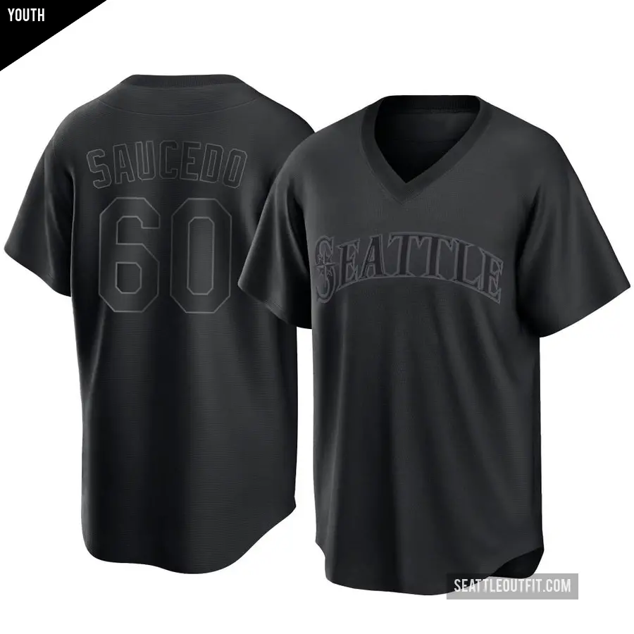Youth Seattle Mariners ＃60 Tayler Saucedo Replica Black Pitch Fashion Jersey