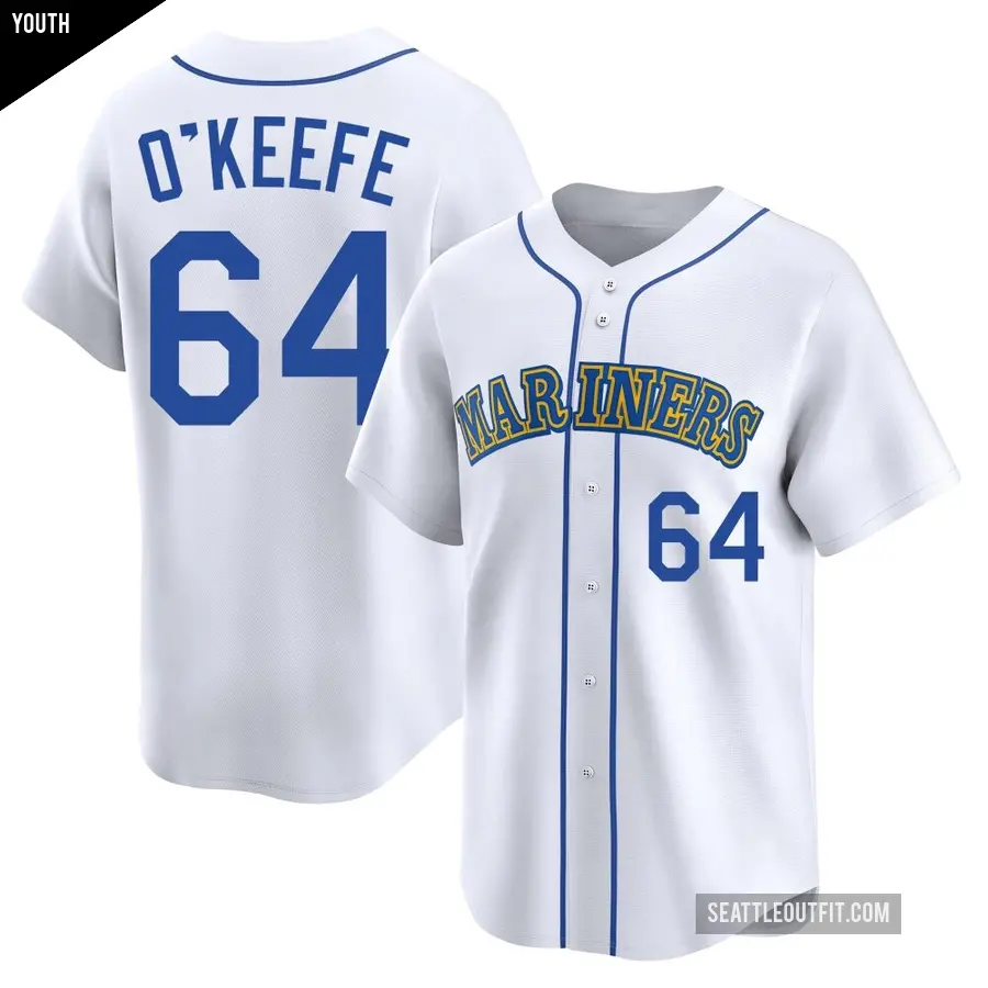 Youth Seattle Mariners ＃64 Brian O'Keefe Limited White Throwback Cooperstown Collection Jersey