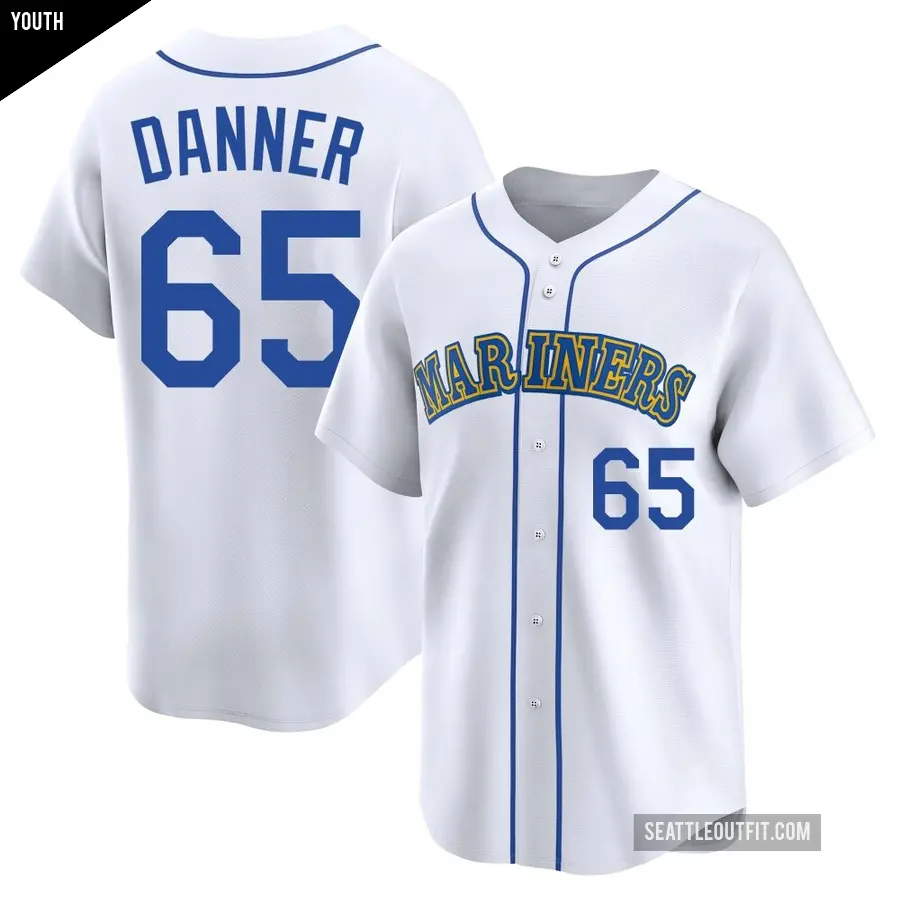 Youth Seattle Mariners ＃65 Hagen Danner Limited White Throwback Cooperstown Collection Jersey
