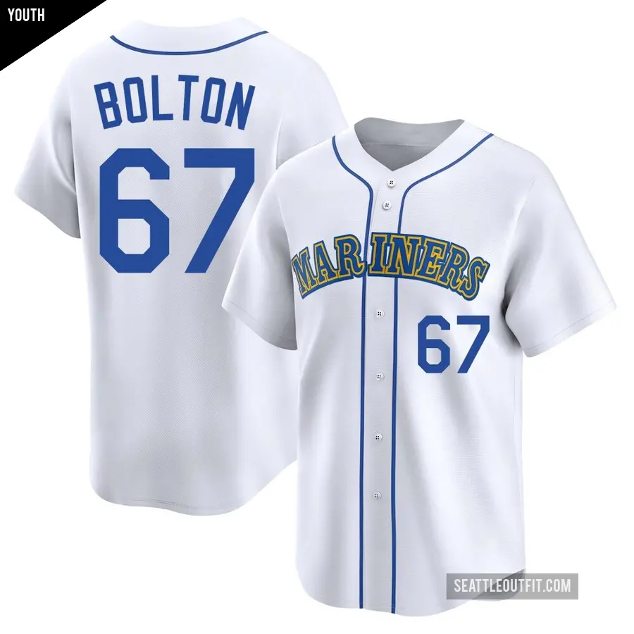 Youth Seattle Mariners ＃67 Cody Bolton Limited White Throwback Cooperstown Collection Jersey