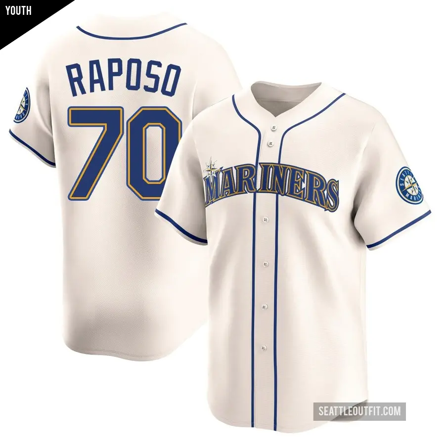 Youth Seattle Mariners ＃70 Nicholas Raposo Limited Cream Alternate Jersey