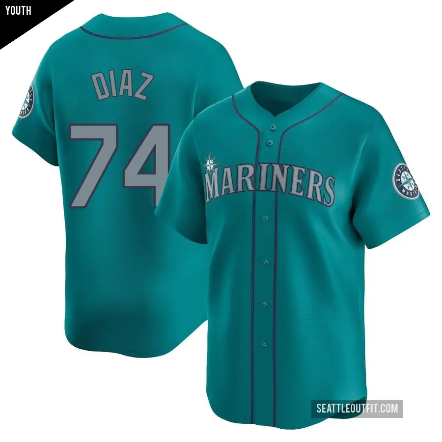 Youth Seattle Mariners ＃74 Jhonathan Diaz Limited Aqua Alternate Jersey