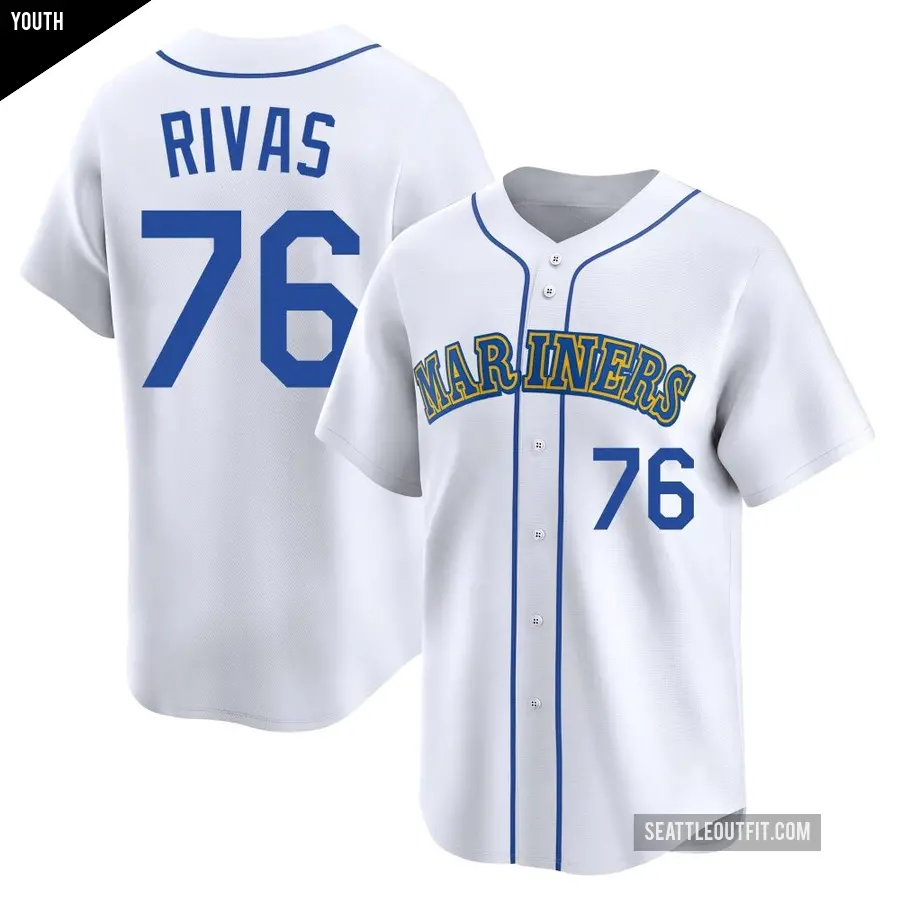 Youth Seattle Mariners ＃76 Leo Rivas Limited White Throwback Cooperstown Collection Jersey