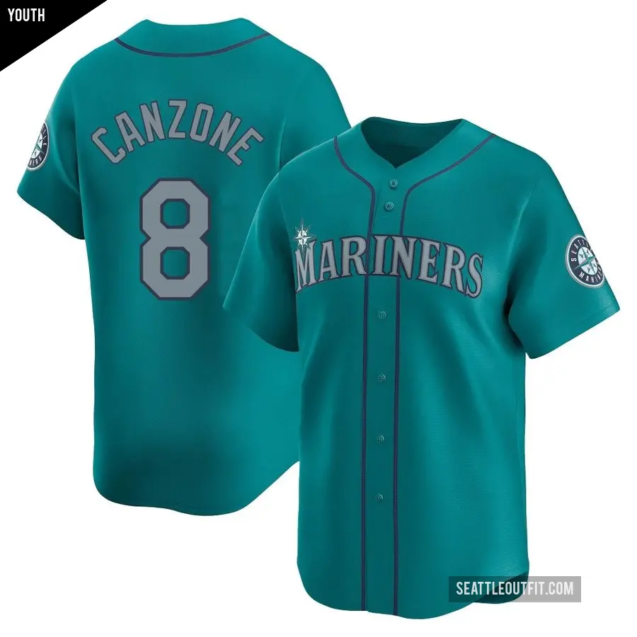 Youth Seattle Mariners ＃8 Dominic Canzone Limited Aqua Alternate Jersey