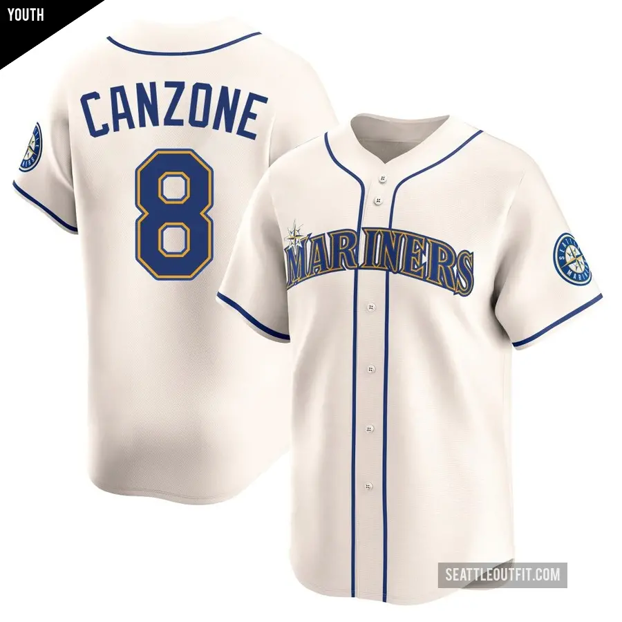 Youth Seattle Mariners ＃8 Dominic Canzone Limited Cream Alternate Jersey